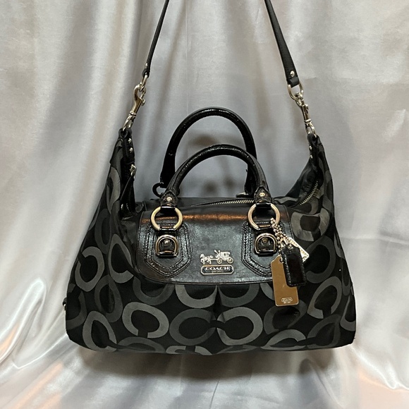 Coach block letter signature bag, black and gray with silver hardware   40-B3b - Picture 1 of 11